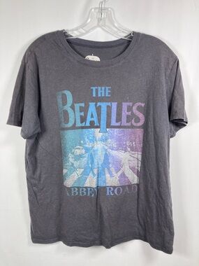 The Beatles Women's Short Sleeve Tee - Gray with Blue & Purple Print